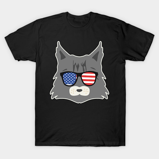 4th Of July Cat Shirt | Sunglasses Flag Maine Coon Gift T-Shirt by Gawkclothing